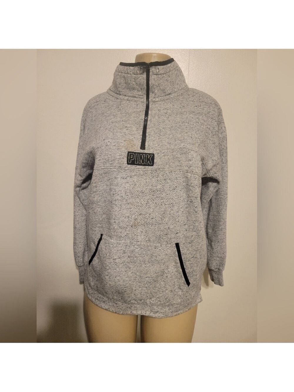 PINK Gray Pullover Hoodie Sweater Medium Pockets